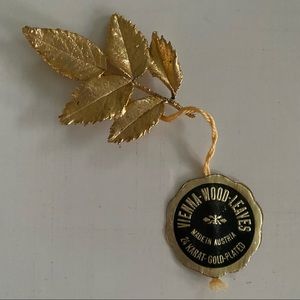 24 Karat Gold Plated Leaf Brooch from Vienna Austria